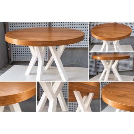 Stolik kawowy dębowy 60 × 60 cm – okrągły, biała podstawa